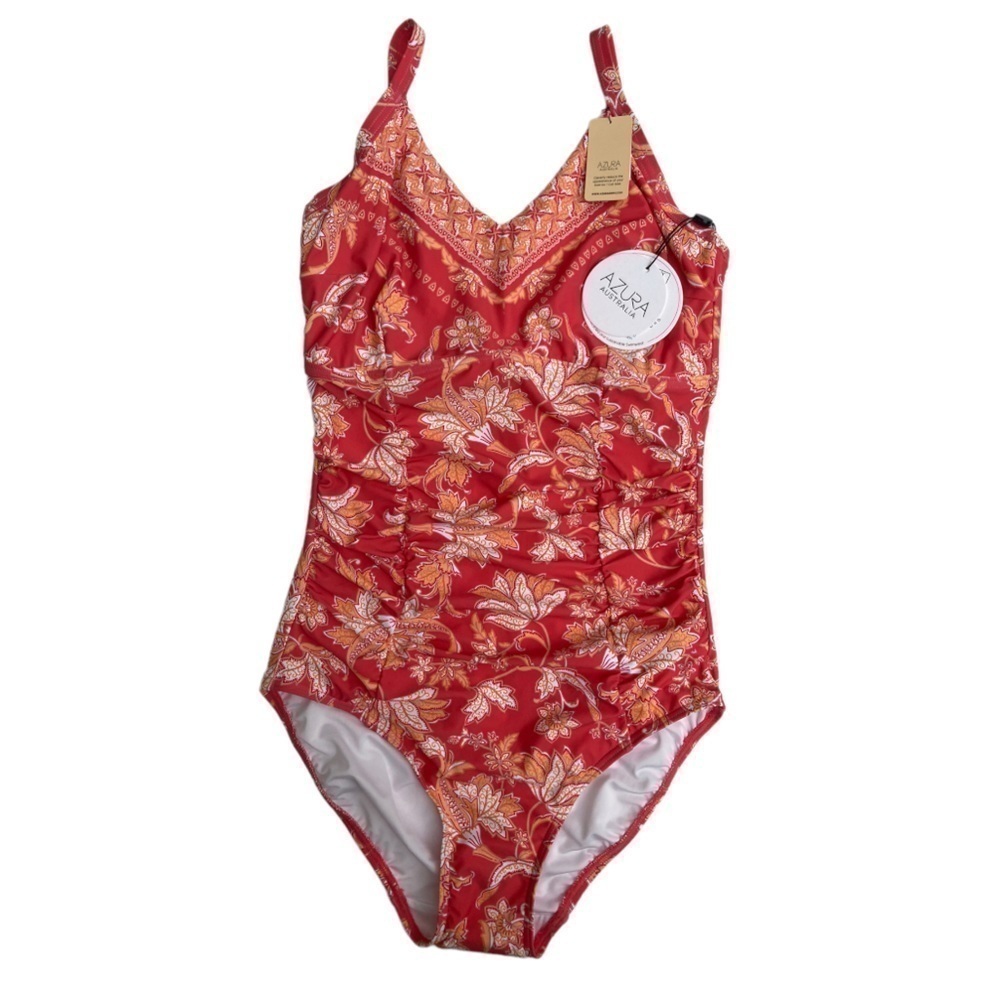 NWT Azura Australia Minimizer One Piece Floral Underwire Ruched Swimsuit F-G Cup